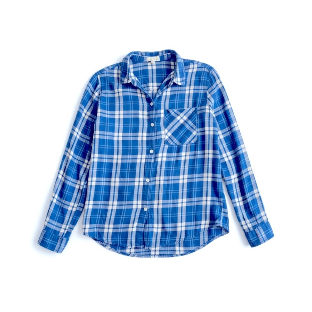 Garage Women’s Blue and White Plaid Button Down Shirt - Picture 2 of 4